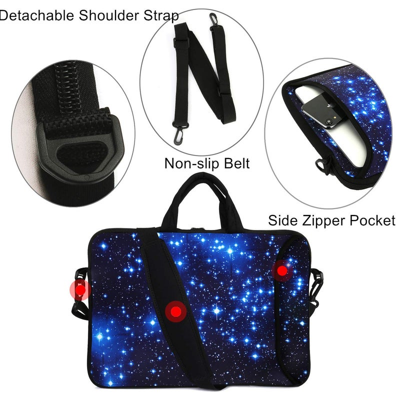 Violet Mist 11 11.6 12 13 Inch Laptop Shoulder Bag Carrying Case Laptop Sleeve Computer Messenger Bag Neoprene Zipper Waterproof Protective Tablet Handbag Handle Shoulder Strap, Blue Galaxy - Image 5
